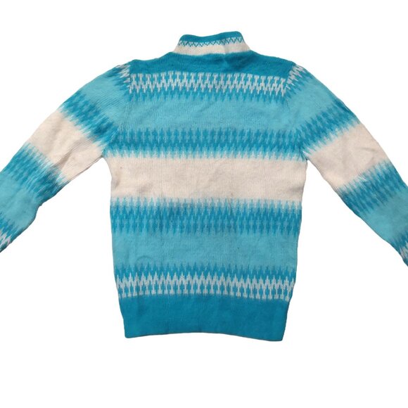Vintage 1960s Turquoise Blue White Fair Isels Snow Flake Mock Turtleneck Sweater - Picture 4 of 10